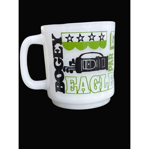 Golf-Themed White glass Mug  Green & Black Text  Birdie Bogey Eagle Par  Retro - Picture 1 of 4